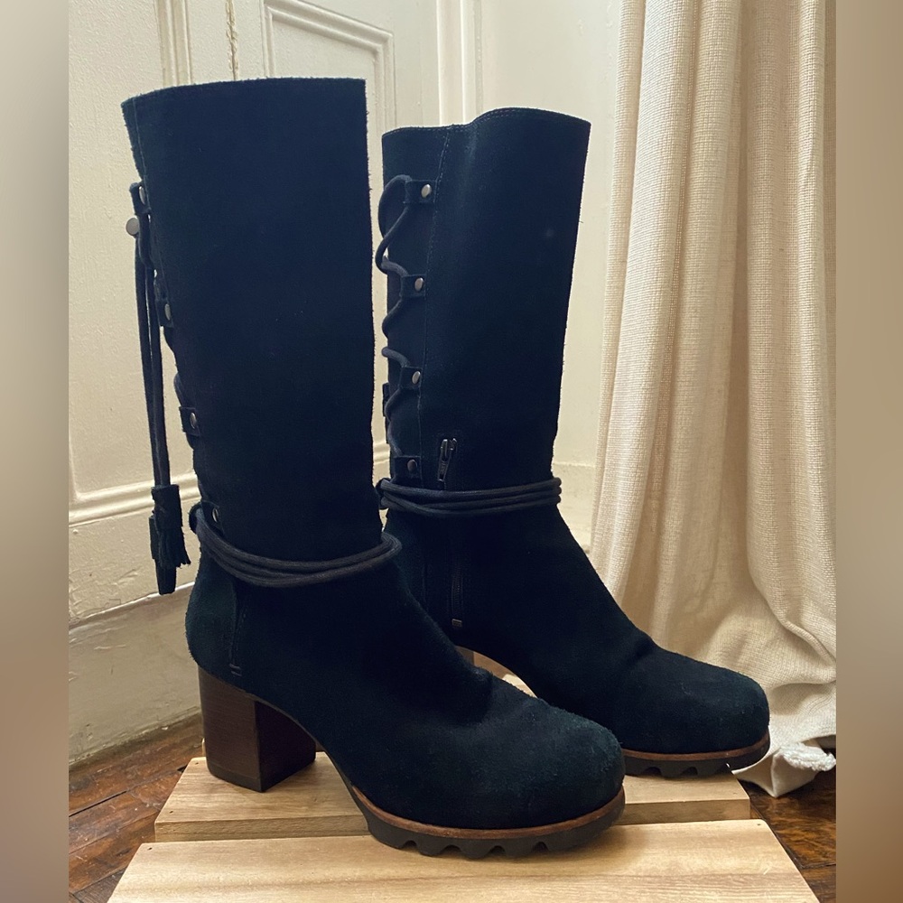 Sorel Farrah Black Suede Mid Calf Boots -Size 7